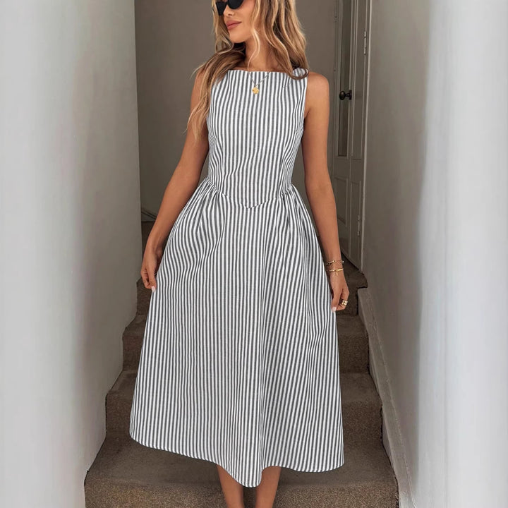 Dame Elegant Midi-Kjole i Stribet Look Skovae