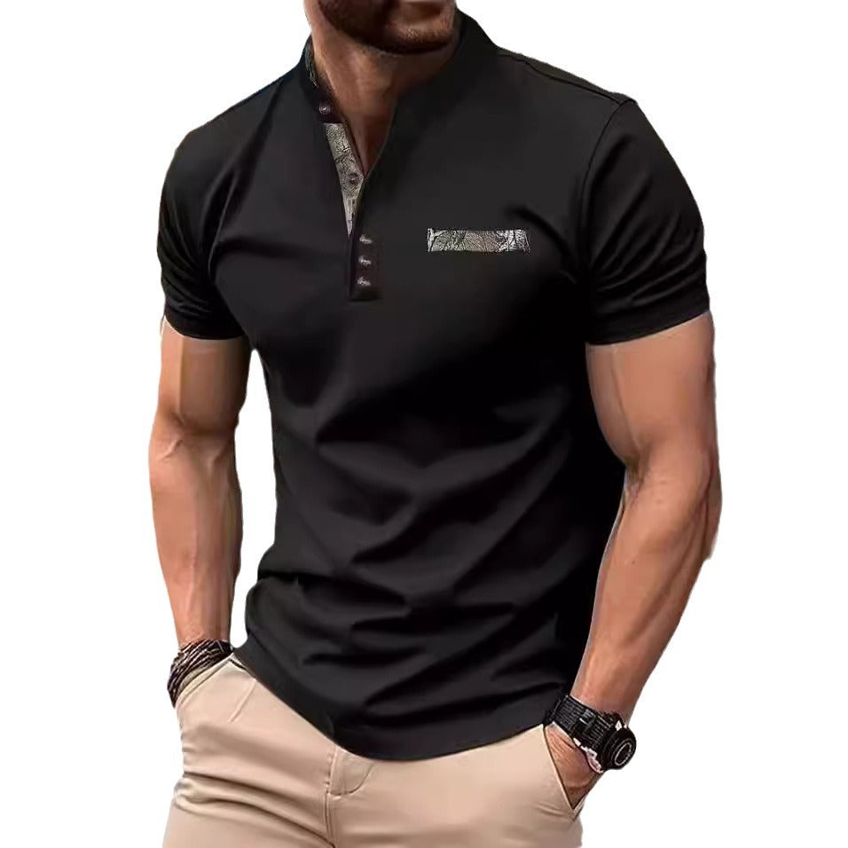 Herrer Poloshirt med moderigtigt ståkrave og elegante knapper Stilla