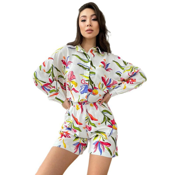 Dame Casual Skjortekjole med blomsterprint og taljesnøring Stilla