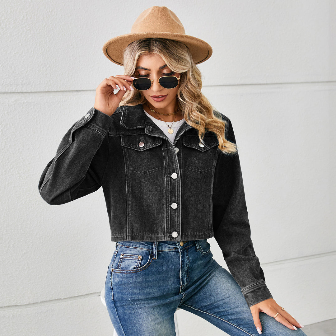 Dame cropped jeansjakke med klassisk krave Stilla