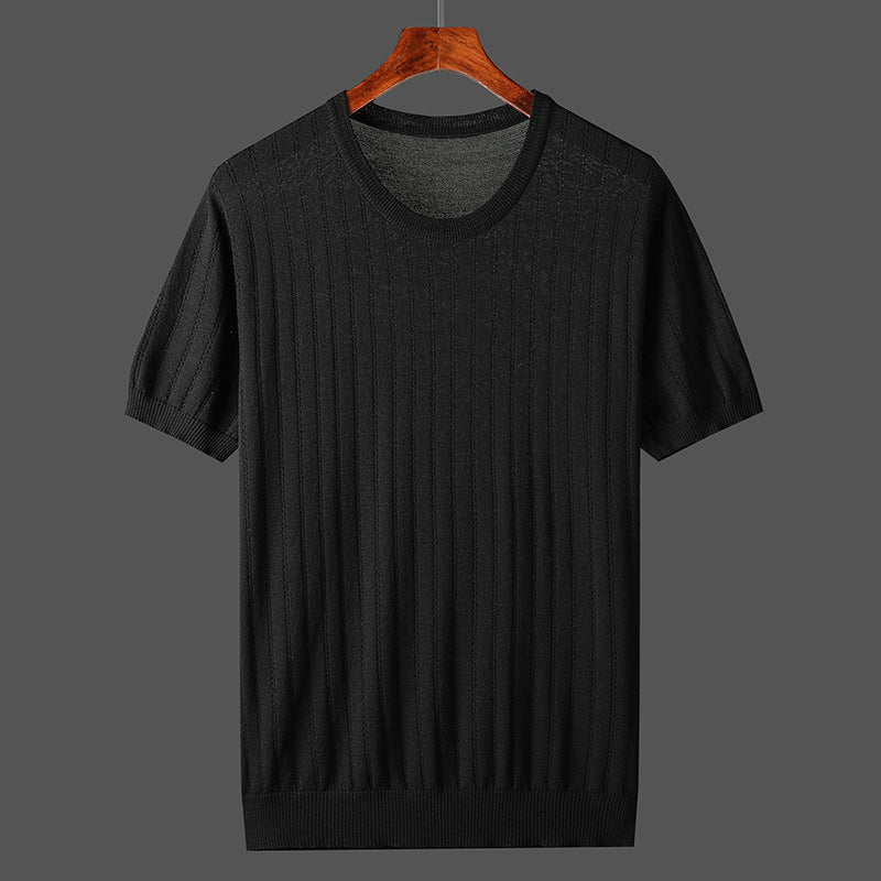 Damen Kurzarm Strickoberteil mit feinem Liniendesign und komfortablem Schnitt Skovae