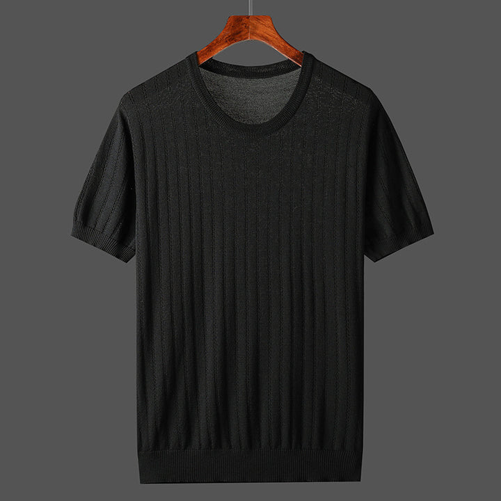 Damen Kurzarm Strickoberteil mit feinem Liniendesign und komfortablem Schnitt Skovae