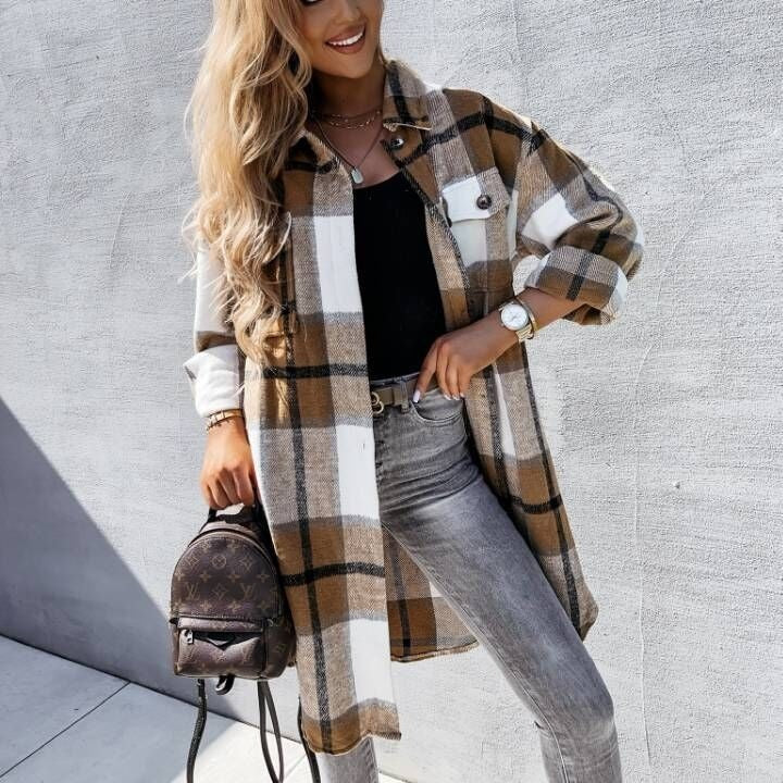 Dame Oversized Flannel Skjortejakke Stilla