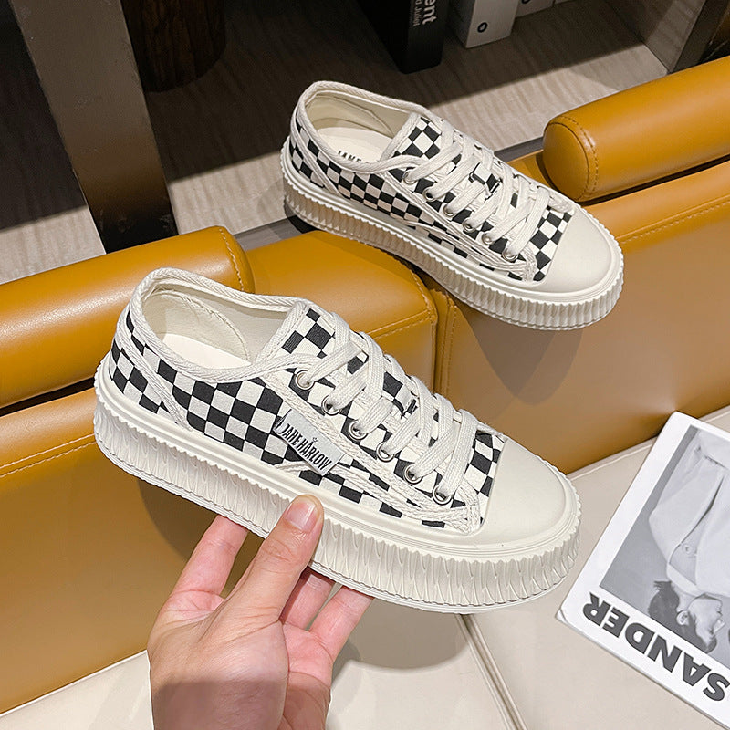 Dame Sneakers med ternet design lavet af bomuld og tyk profil sål Stilla