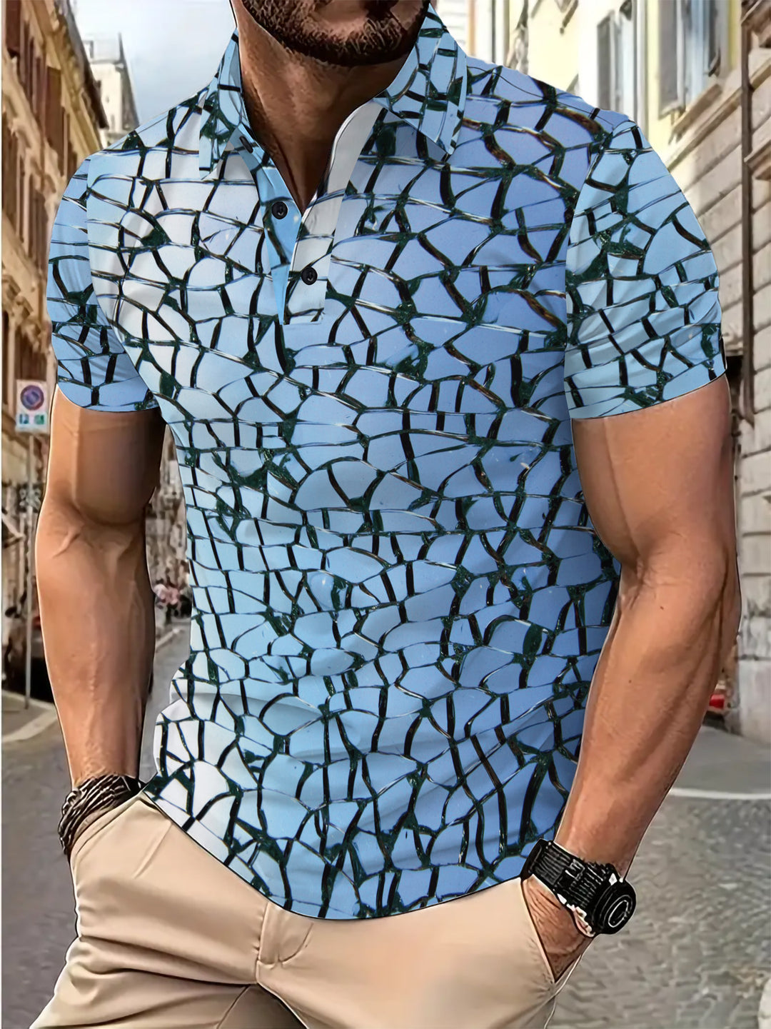 Herrer Poloshirt med kreativ mosaikdesign og åndbare egenskaber Stilla