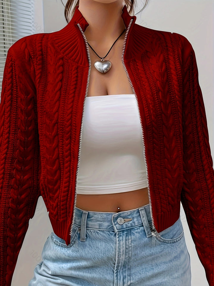 Kvinders cardigan med høj hals design og stilfuld lynlås Stilla
