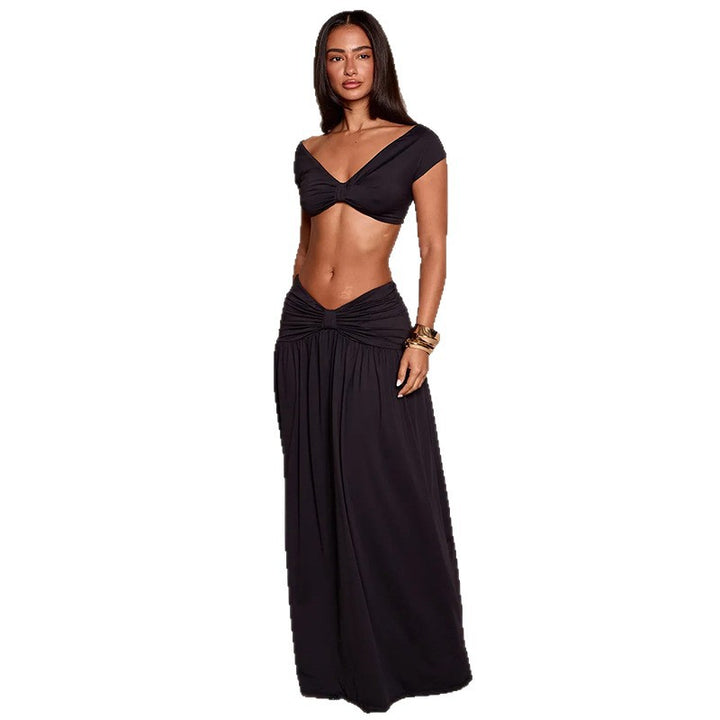 Dame Elegant Cropped Top og Maxiskørt Sæt Skovae