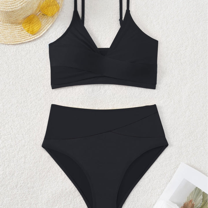 Damer højtaljede bikini med krydset top og elegante rynkeelementer Skovae