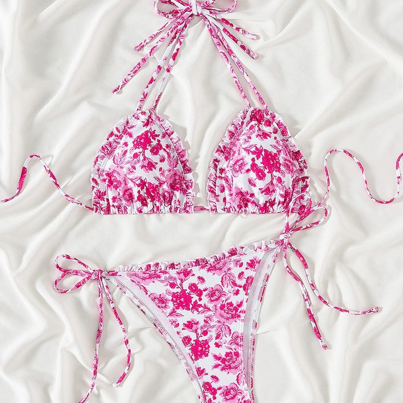 Femme Rynkede Floral Triangel Bikini Sæt Stilla