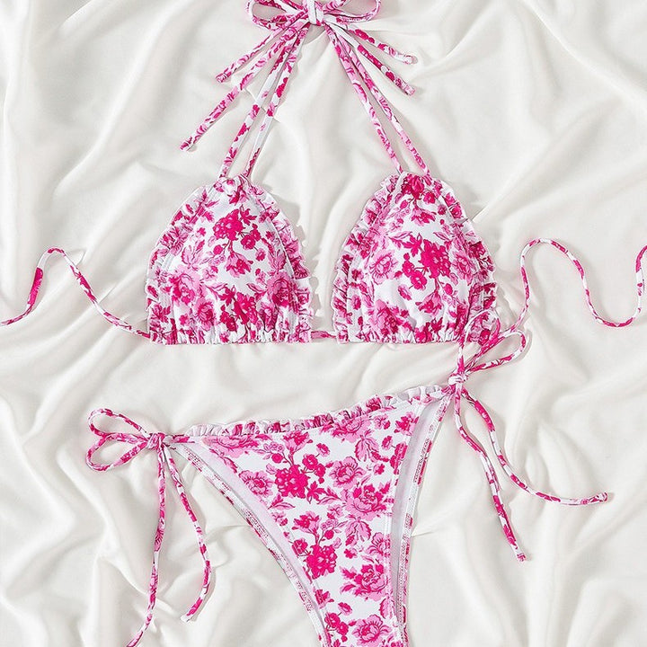 Femme Rynkede Floral Triangel Bikini Sæt Stilla