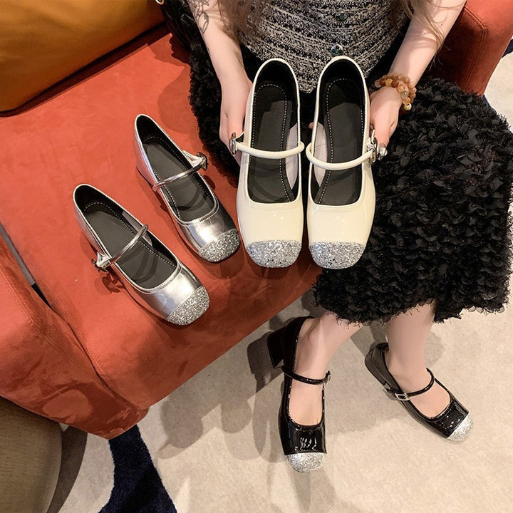 Dame Metallic Strass Kappe Mary Jane Sko Stilla