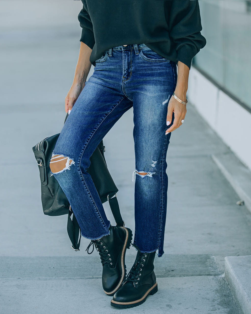 Damer Mom-Jeans i moderne Destroyed-Style med mellemhøjde og afslappet pasform Stilla