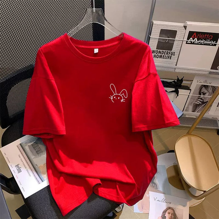 Dame T-shirt med sødt kaninmotiv Stilla
