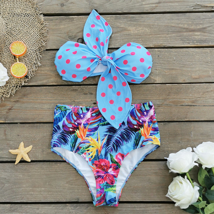 Dame bikini-sæt med glad prikkedesign og høj talje Stilla