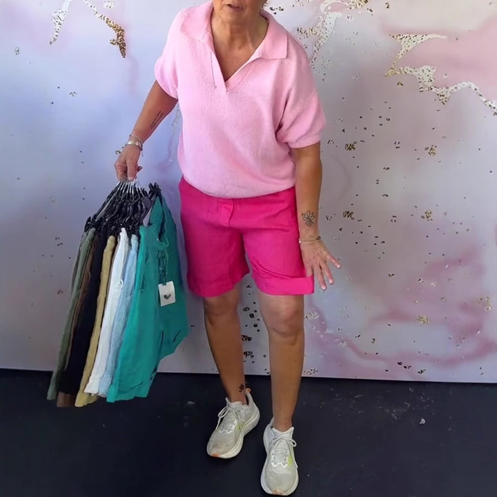 Dame i Leinenmix-Relaxshorts med elastisk komfortliv og sidelommer Skovae
