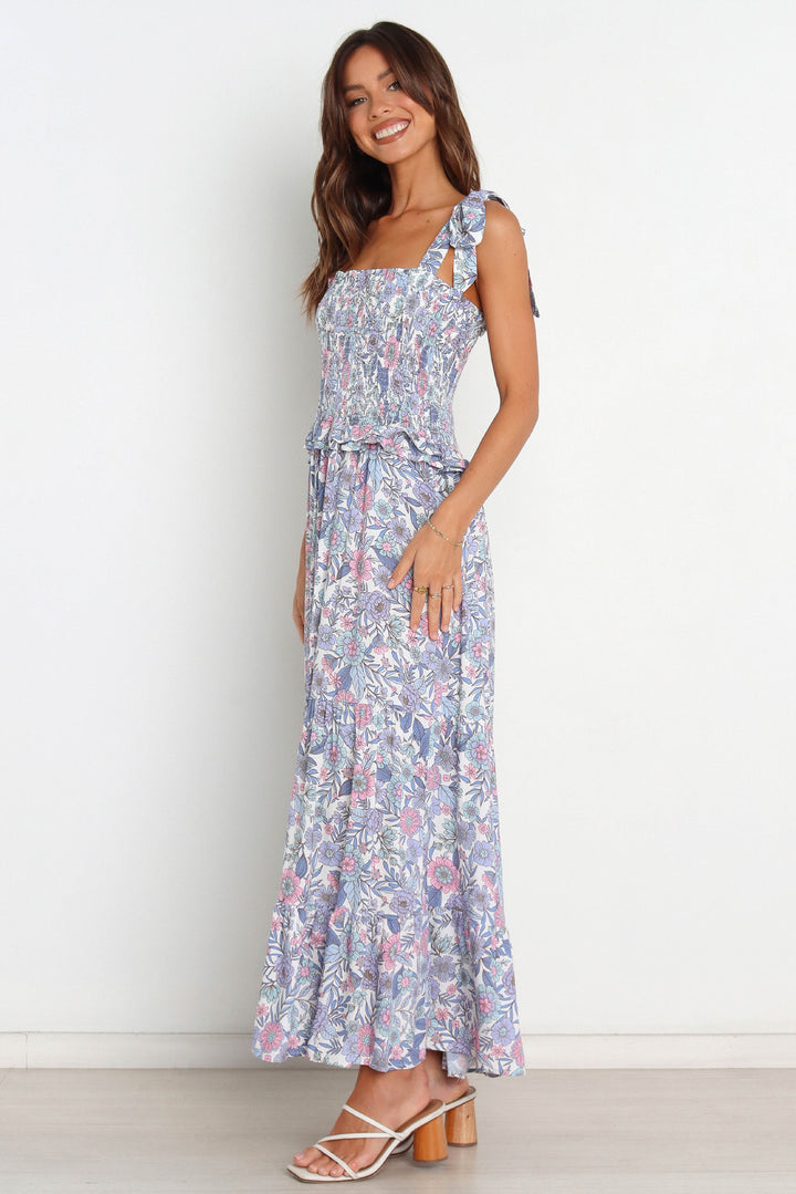 Frau Bohemian Floral Maxi Kjole med justerbare bånd Stilla