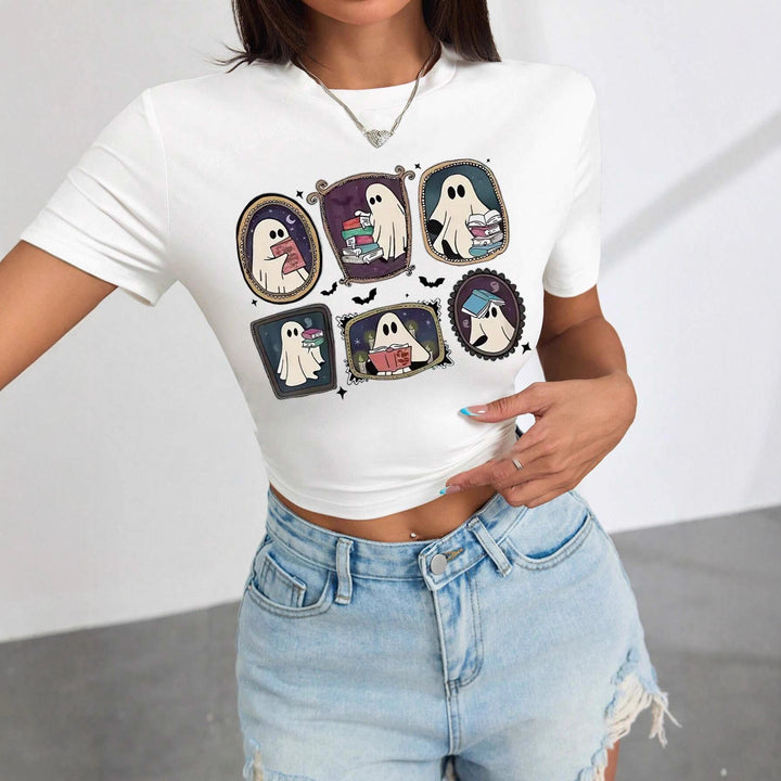Dame Crop-T-Shirt med legende spøgelsesmotiv Skovae