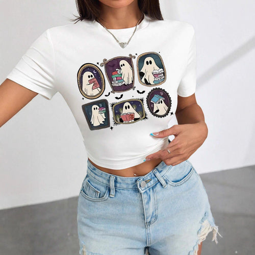 Dame Crop-T-Shirt med legende spøgelsesmotiv Skovae