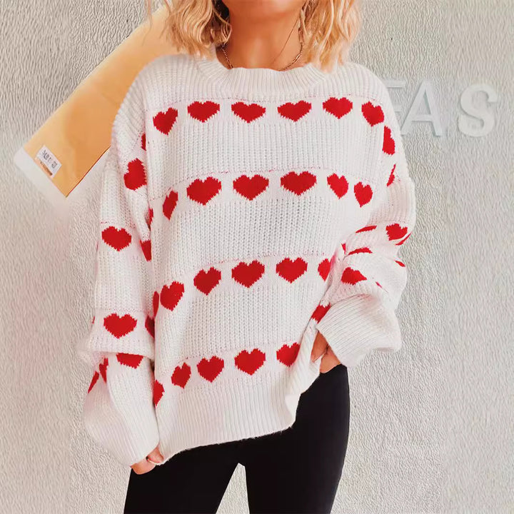 Kvinders hyggelige sweater med romantisk hjerte mønster Stilla