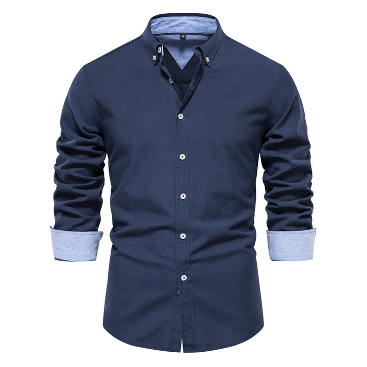 Herrer Langærmet skjorte med moderne Button-Down-krave og stilfulde kontrastærmer Stilla