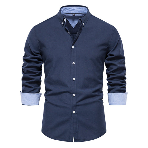 Herrer Langærmet skjorte med moderne Button-Down-krave og stilfulde kontrastærmer Stilla