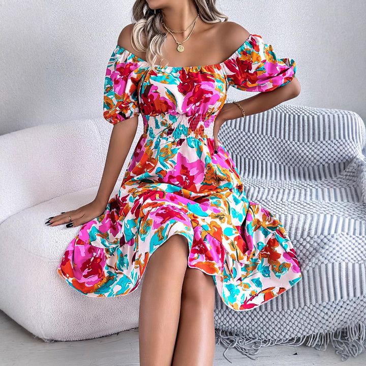 Dame Offshoulder Blomsterkjole med Puffærmer Stilla
