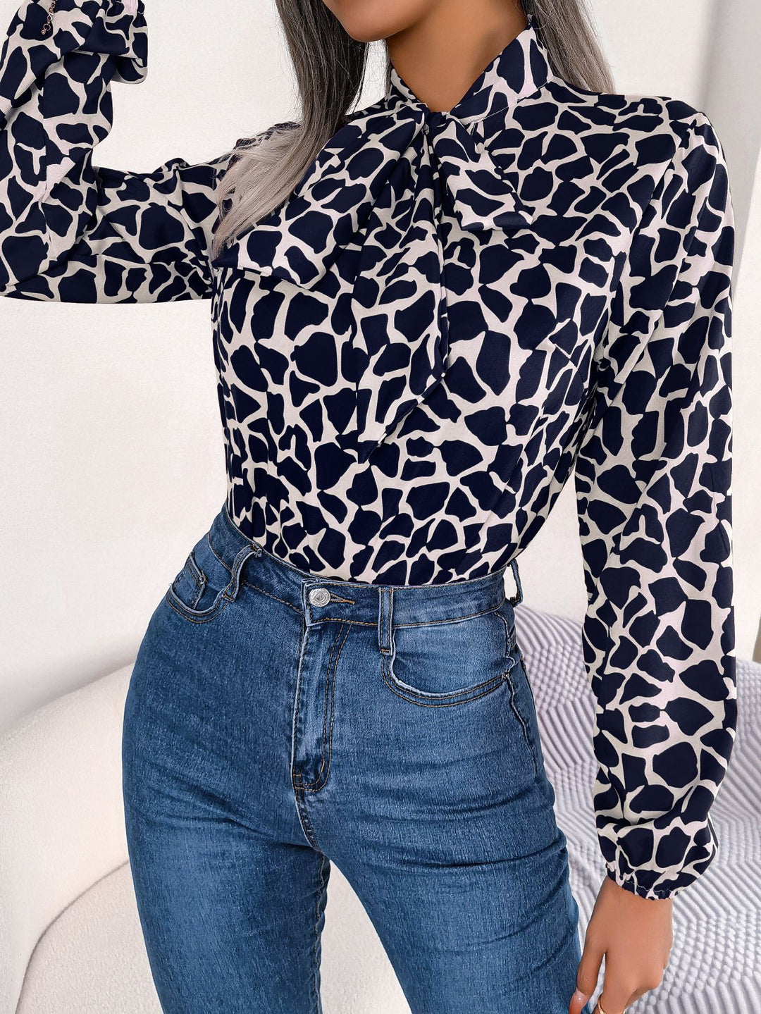 Damer Elegant Bluse med Sløjfe Krave og Dyreprint Stilla