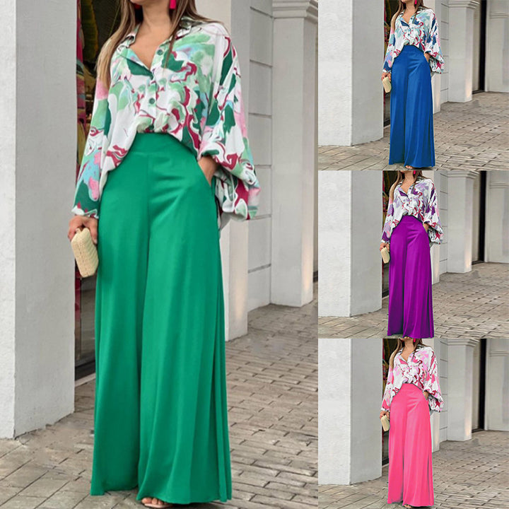 Dame fritidsbluse med farverig marmortryk og loose fit Stilla