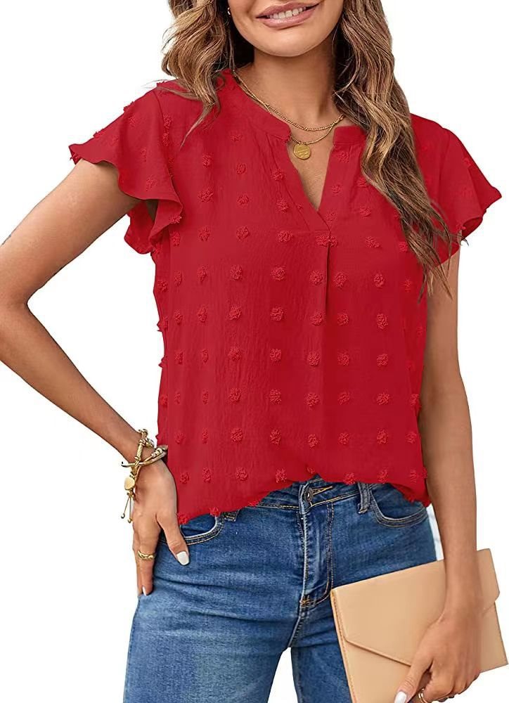 Dame elegant blouse med fint strukturdesign og korte ærmer Stilla