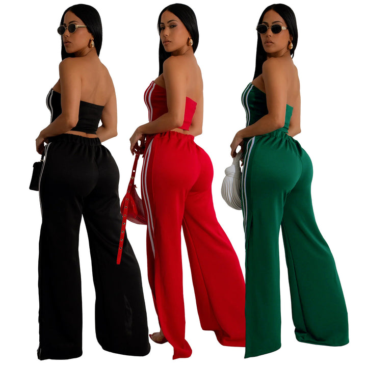 Dame attraktiv sæt af bandeau-top og løse sportbukser med sideløse striber Stilla