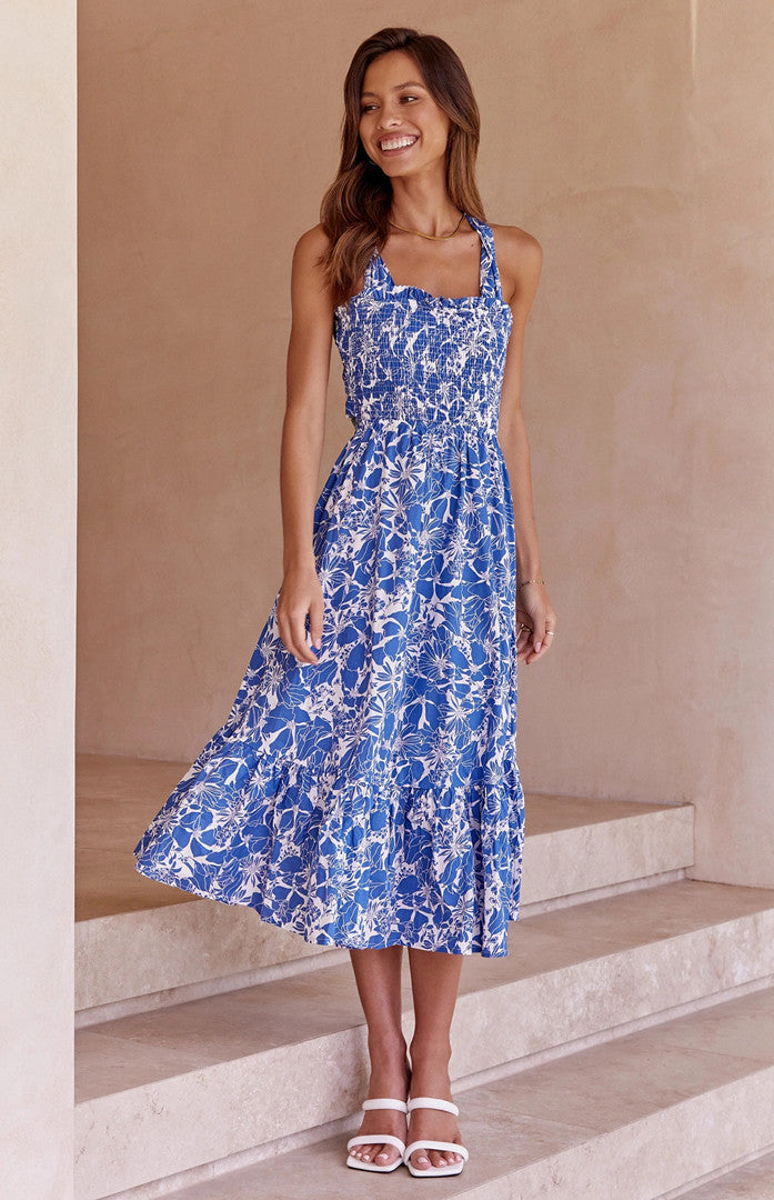 Femme Floral Smocked Maxi Kjole Stilla