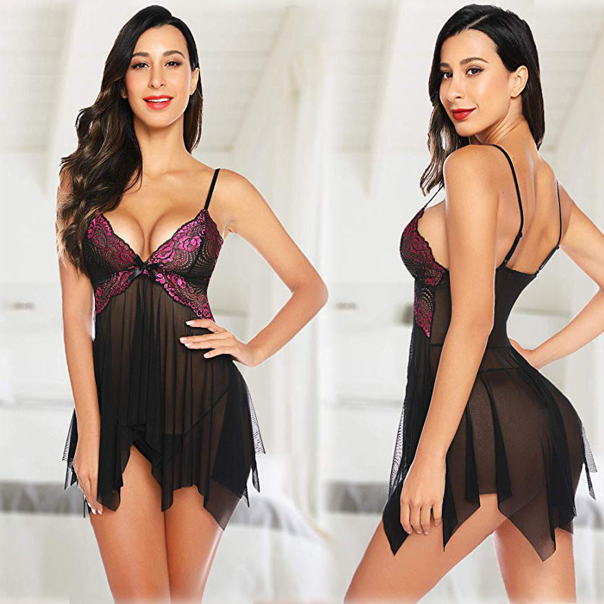 Dame Gennemsigtig Spids Babydoll Lingerie Kjole Stilla