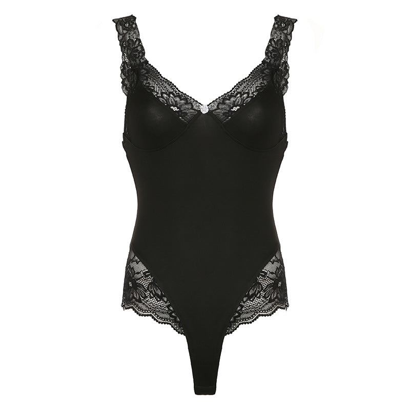 Dame bodystocking med elegant spidsedekoration og komfortabel pasform Skovae