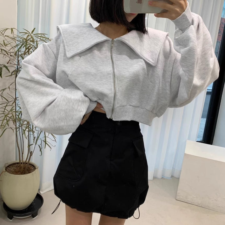 Dame cropped sweatjakke med stor krave Stilla