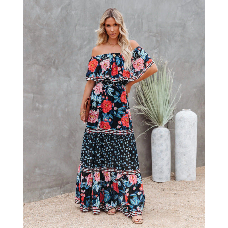 Damer Off-Shoulder Floral Maxi Kjole med Flæsedetalje Stilla
