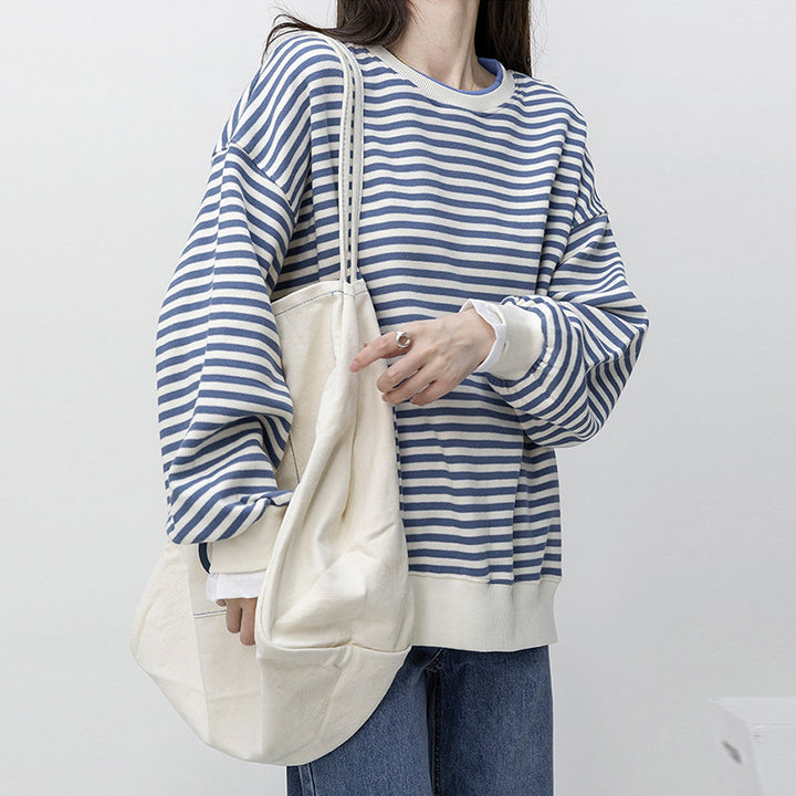Dame stribet oversized sweatshirt med broderet detalje Stilla