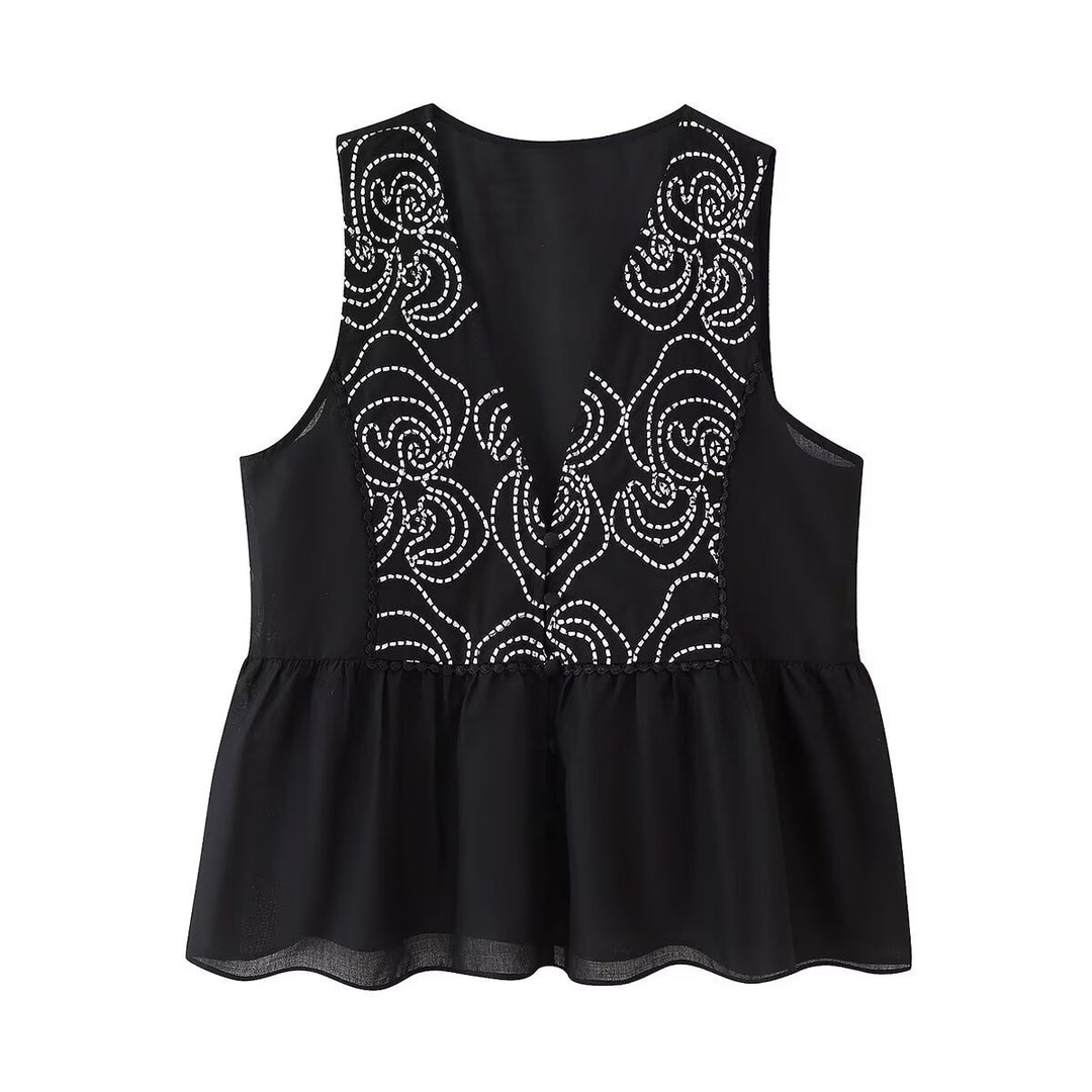 Femme Elegante Ærmeløs Peplum-top med Dekoreret Design Stilla