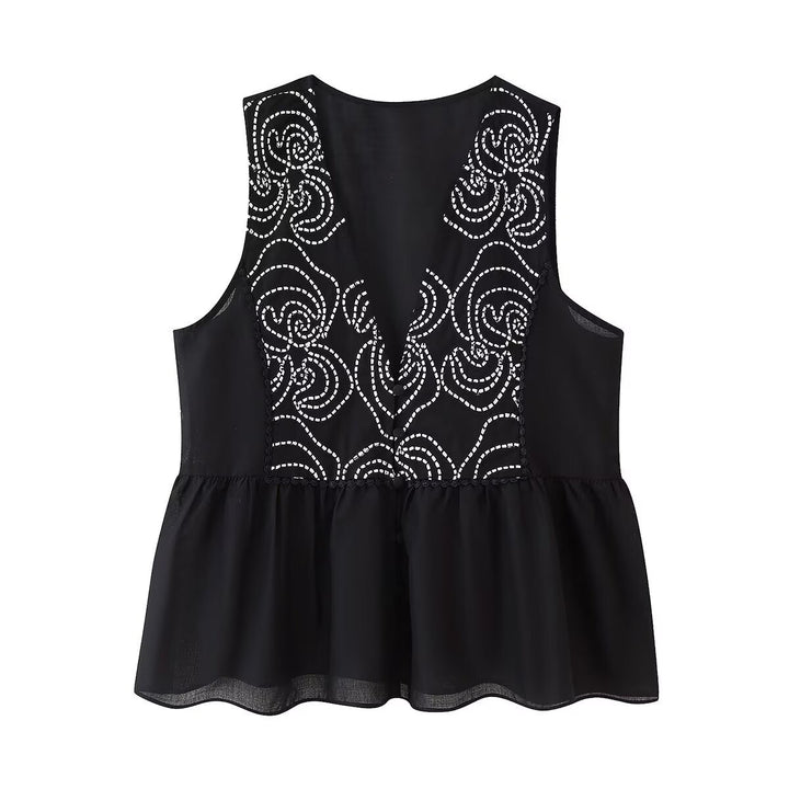 Femme Elegante Ærmeløs Peplum-top med Dekoreret Design Stilla