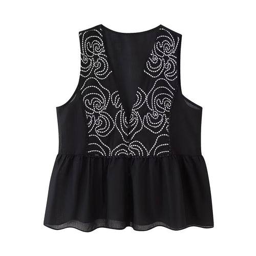 Femme Elegante Ærmeløs Peplum-top med Dekoreret Design Stilla