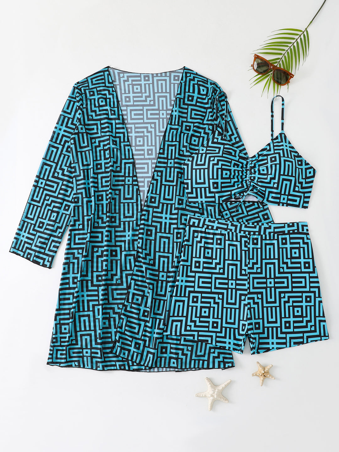 Dame Bikiniset med urban, geometrisk design og elegant kaftan Stilla