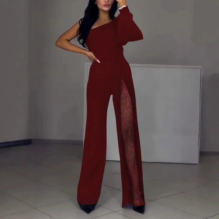 Asymmetrisk ensidig dame-jumpsuit med palietpanel Stilla