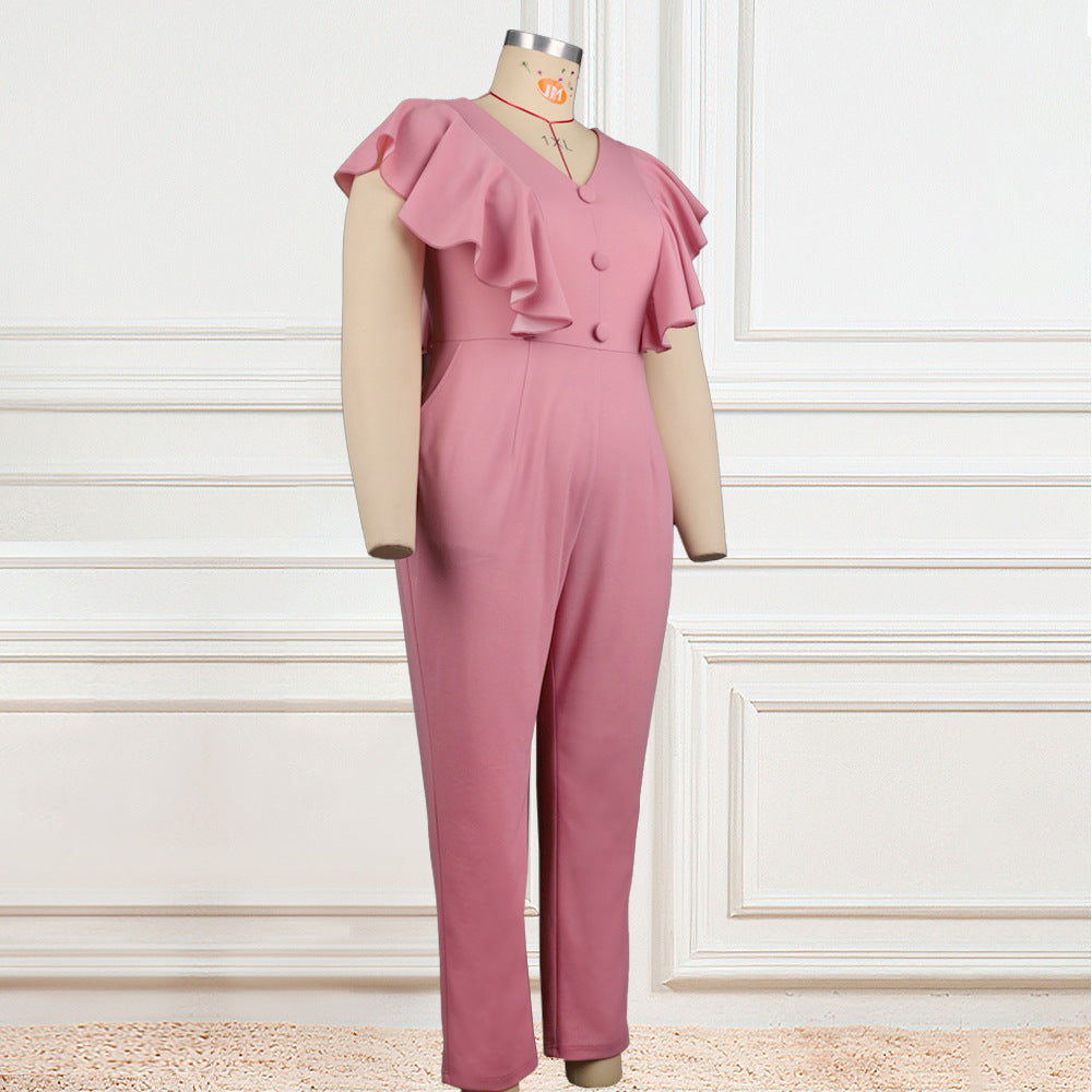 Dame Elegant Jumpsuit med voluminøse flæsedetaljer Skovae