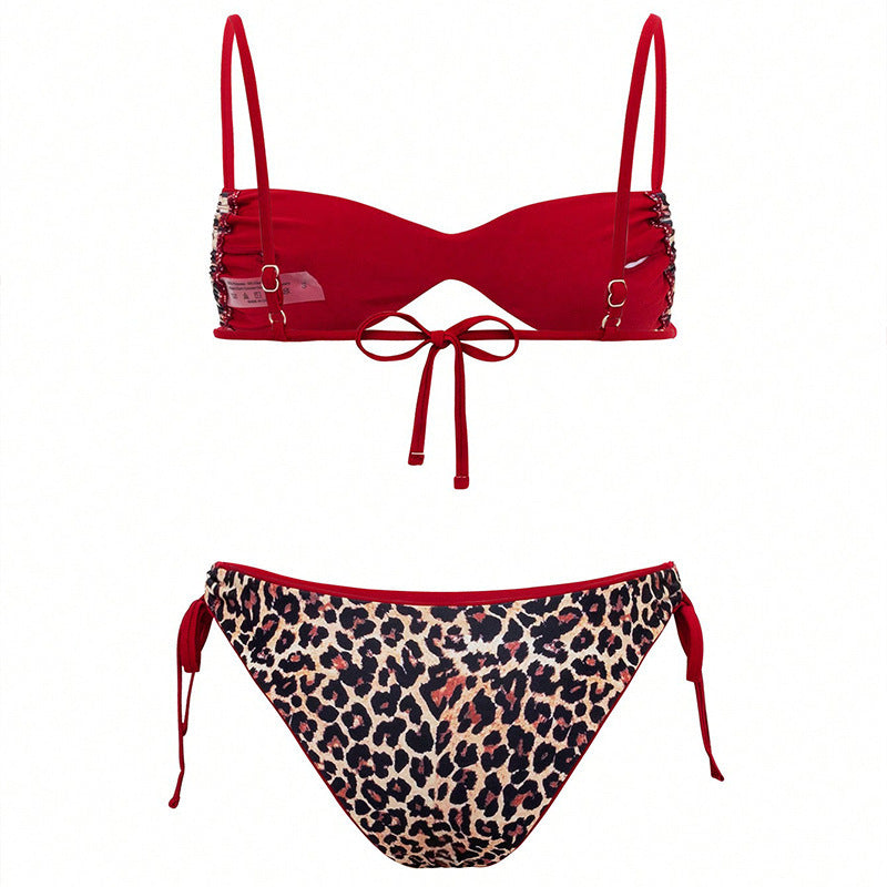 Dame triangel-bikini med legende leopardmønster og justerbare stropper Skovae