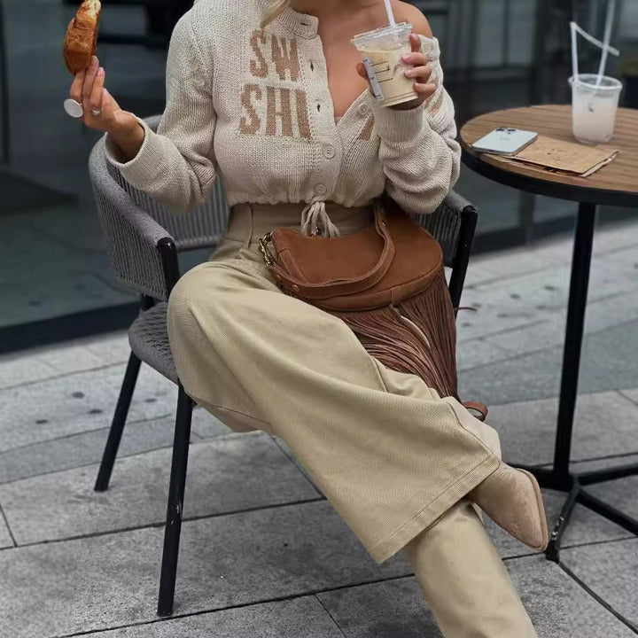 Kvinders afslappede knap cardigan med lettering Stilla