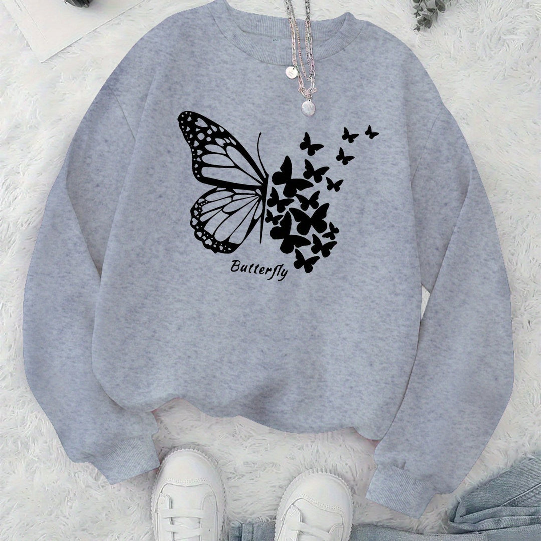 Kvinders sweatshirt med kreativ sommerfuglemotiv og afslappet snit Stilla