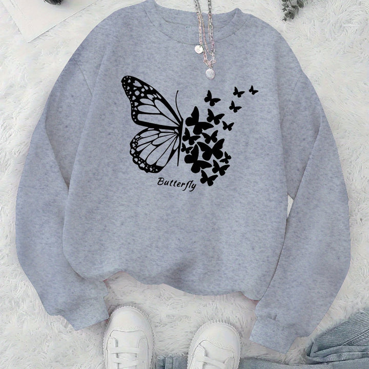 Kvinders sweatshirt med kreativ sommerfuglemotiv og afslappet snit Stilla