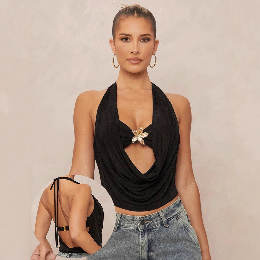 Dame Højhalset Cropped-Top med elegant Draperingsdesign Skovae