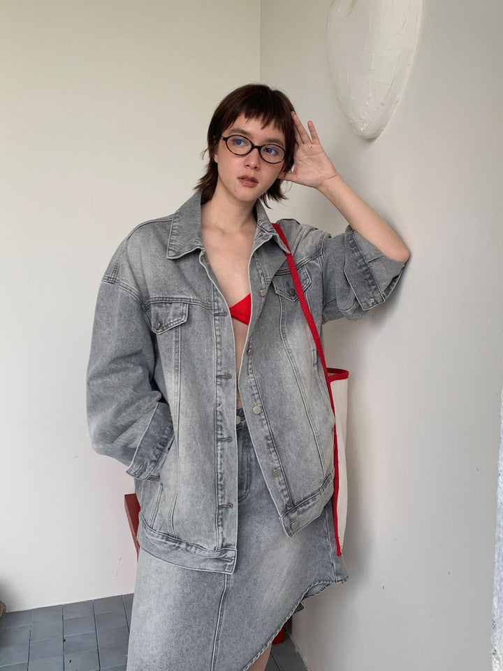 Dame Oversized Jeansjakke med afslappet pasform og justerbar krave Stilla
