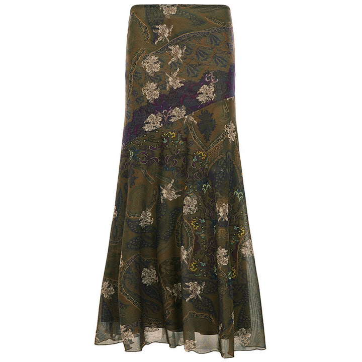 Dame Lang, elegant nederdel i vintage-stil med blomsterdesign og flydende snit Skovae