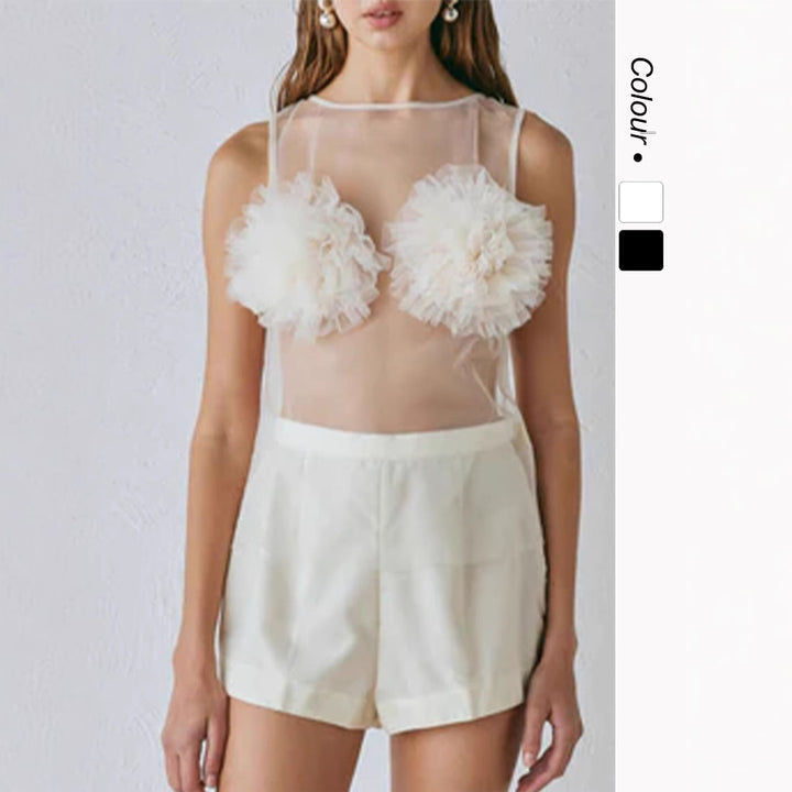 Women's Transparent Blouse with Voluminous Ruffles Skovae